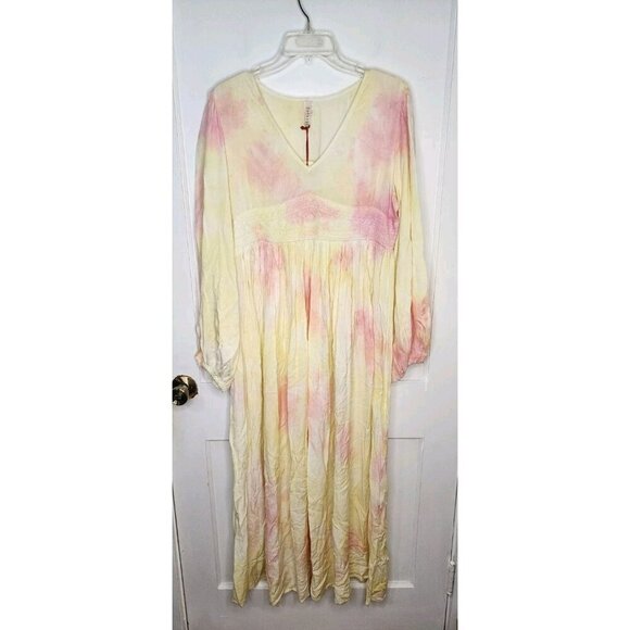Raga Sunsets By The Beach Tie Dye Maxi Dress in Yellow Pink Size Medium New - Picture 1 of 7